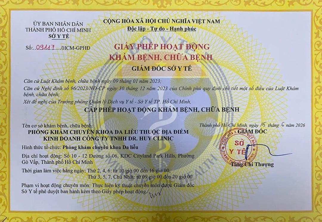 Giấy phép hoạt động khám bệnh chữa bệnh DRH Clinic Chi Nhánh Gò Vấp