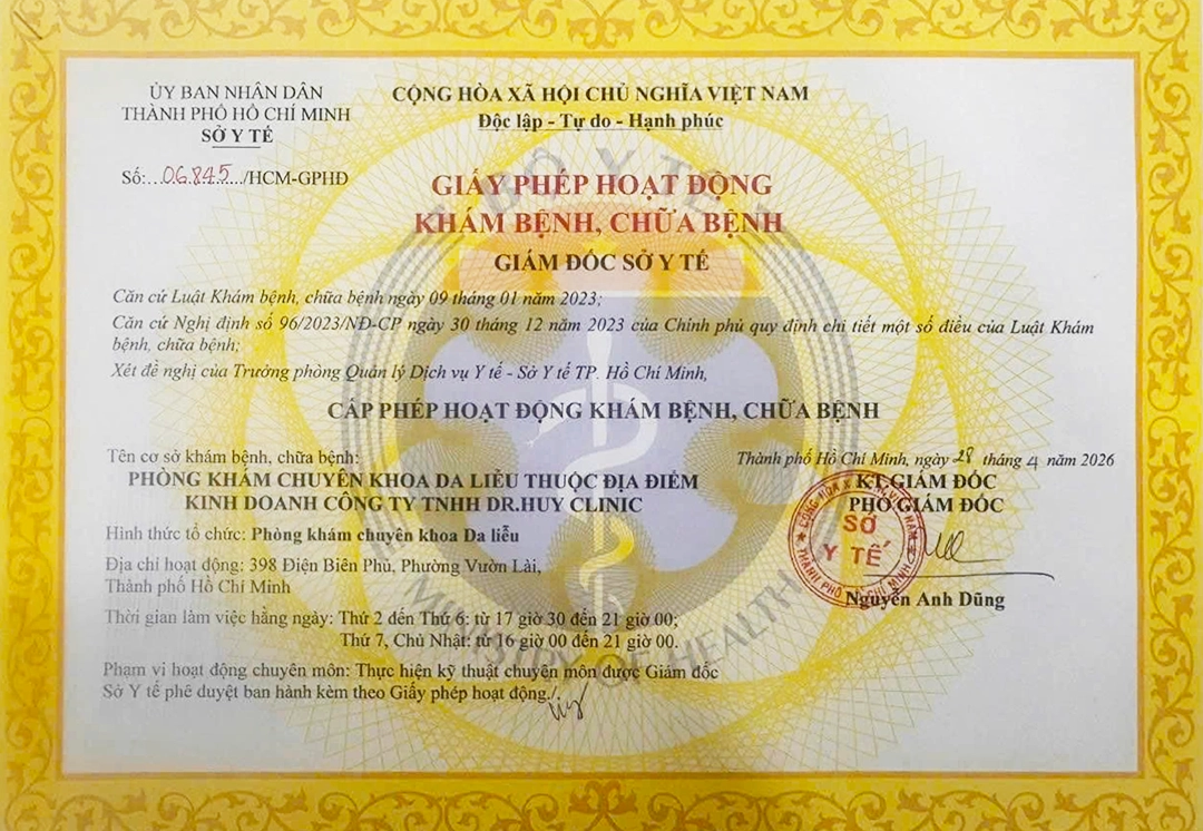 Giấy phép hoạt động khám bệnh chữa bệnh DRH Clinic Chi Nhánh Quận10